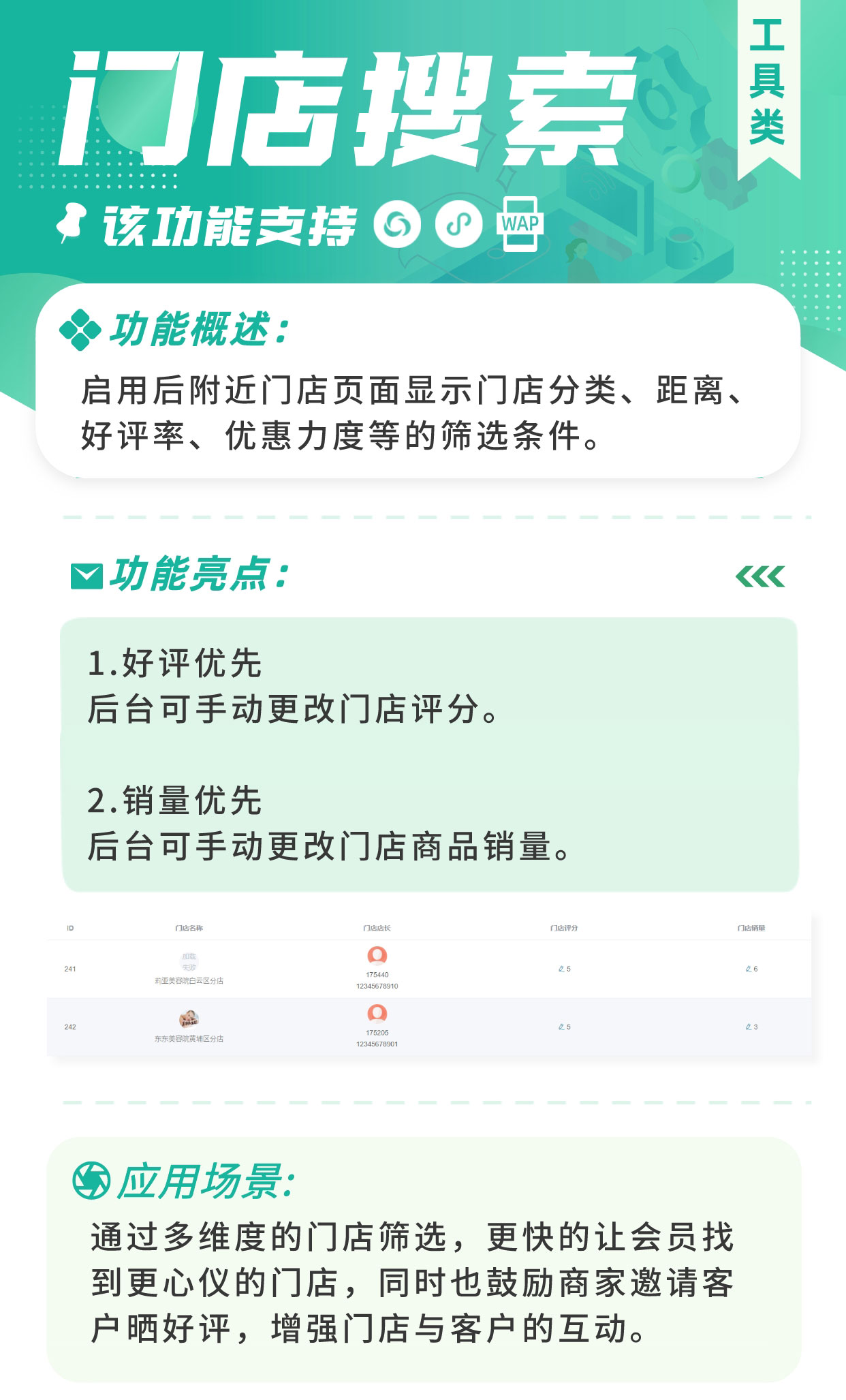 门店搜索：附近门店页面显示筛选项（需基于门店-收银台插件使用）_华青创新智慧商业